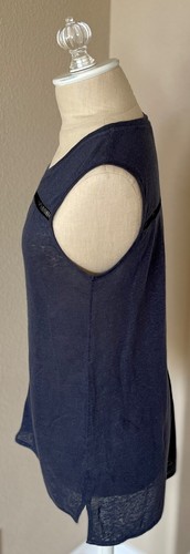 VINCE WOMENS Ladder Stitch Cutout Lacework Linen Tunic Tank Top XS Cadet - Picture 4 of 7