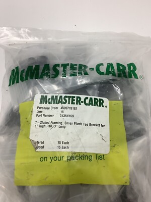 Pack of 15 McMaster T-Slotted Framing Silver Flush Tee Bracket for 1'' High Rail