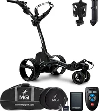 MGI Zip Navigator Remote Control Electric Golf Push Cart with Travel Bag Bundle