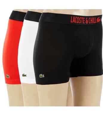 Lacoste Netflix Boxer Briefs 3 Pack Mens L Soft Cotton Blend Black Red White NIP