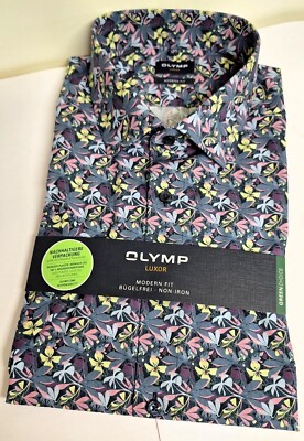 Olymp Hemd, Kurzarm, Modern Fit, neu, Gr. 43 (17), bügelfrei, floral bunt