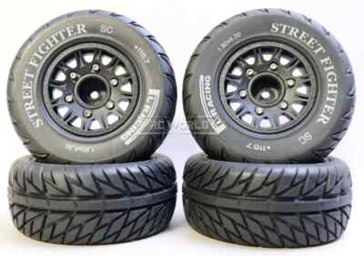 For Traxxas Slash 4wd WHEELS + TIRES Street Treads 110mm w/ Adj Hex (4pcs)