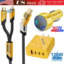 120W 3 PD+USB A Fast Wall/Car Charger & 4 in 1 Cable For SAMSUNG S24 FE S23 S22+
