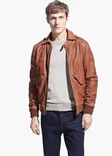 Men Biker Leather Motorcycle Genuine Brown Bomber Leather Jacket XS-2XL FB440