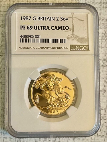 Great Britain 1987 2 Sovereign Gold NGC PF69 ULTRA CAMEO Sku#3162