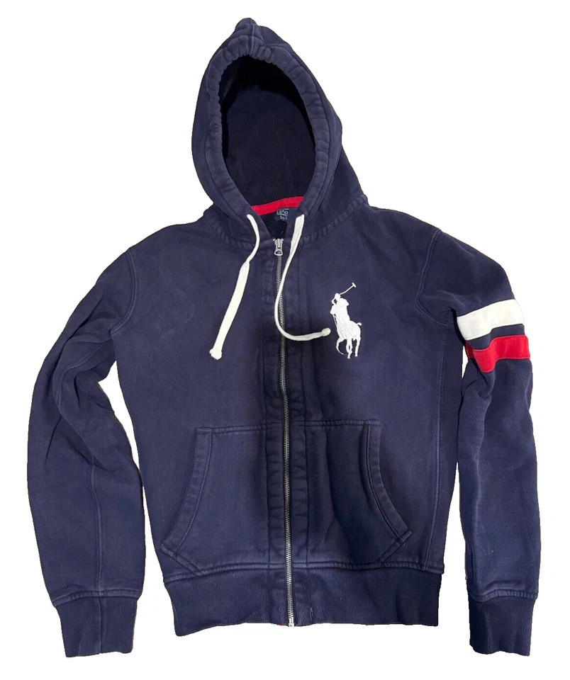 $250 Polo Ralph Lauren Men Big Pony Hoodie Hooded Zip Sweatshirt Navy Blue Small