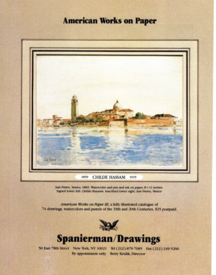 1989 FREDERICK CHILDE HASSAM EXHIBIT PRINT AD, ''SAN PIETRO, VENICE'' PAINTING AD