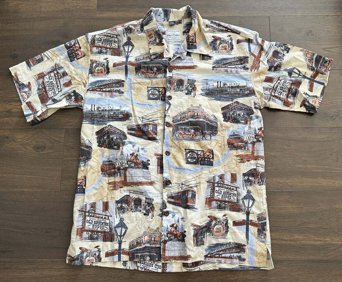 David Carey Originals Men's L Button Up New Orleans Allover Print