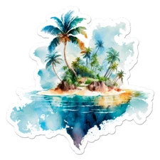 Tropic Island Palm Trees, Vinyl Decal Sticker, Indoor Outdoor, 3 Sizes, #11413