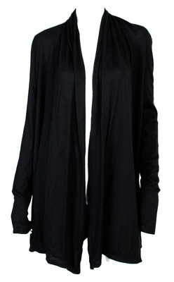 THE ROW Black Thin Tight-Knit Open-Front Longline Cardigan Sweater L