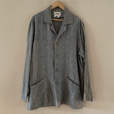 FLAX Engelhart Blue/Gold 100 Linen Jacket Lagenlook Pockets Button Down SMALL