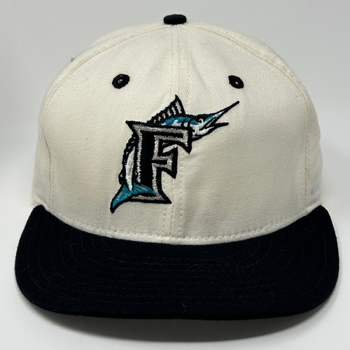 Vintage 90s Florida Marlins Hat Baseball Cap Fitted 7 3/4 White New Era USA Made - Picture 15 of 15