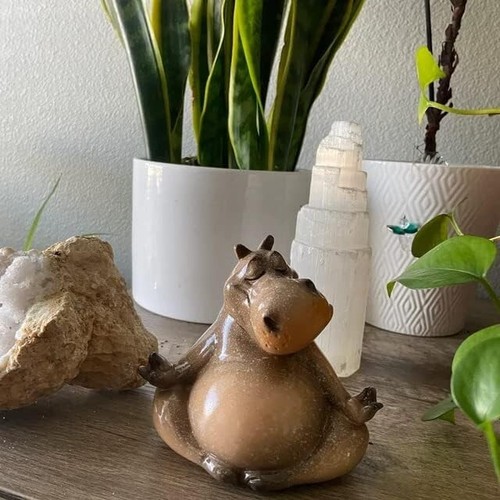 Zen Yoga Hippo Garden Statue Animal Sculpture Figurine Ornament Meditation Decor - Picture 3 of 6