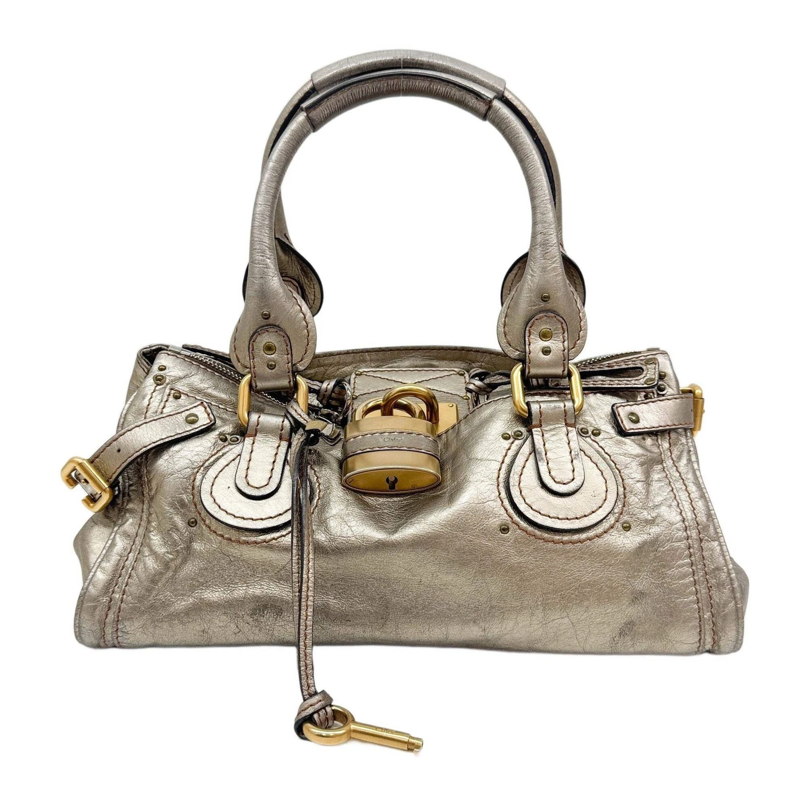Chloe — CHLOÉ Paddington Silver-Gold Leather Shoulder Bag