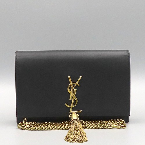 YSL 452159 Black WOC with Gold Monogram, Classic Kate Tassel Crossbody Bag