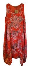 Italian floral Linen Dress Lagenlook square neck sleeveless One Size UK 10-16