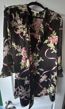 Oscar de la Renta Pink Label Robe Size Large Black Floral Kimono Pockets NO BELT
