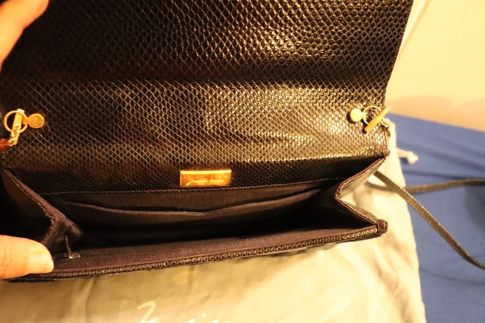 Bolso sin asas vintage Judith Leiber AZUL MARINO lagarto bordado borla Foto 4 de 4