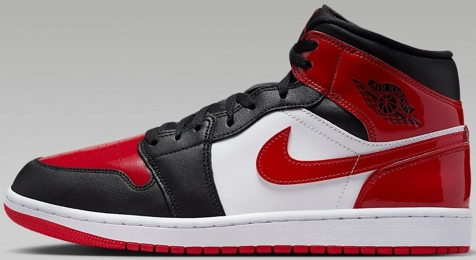 Jordan 1 Mid Patent Bred Toe