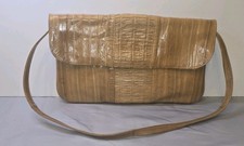 Vintage Eel Skin Leather Tan Handbag Detachable Strap Unbranded 1960s Style
