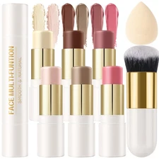 6 Colors Cream Contour Stick Makeup Kit, Shades with Highlighter Stick, Blush...
