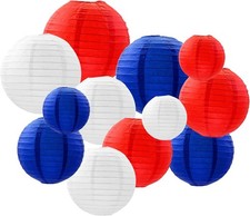 ZOOYOO Red Blue White Paper Lanterns,July 4th Party Round