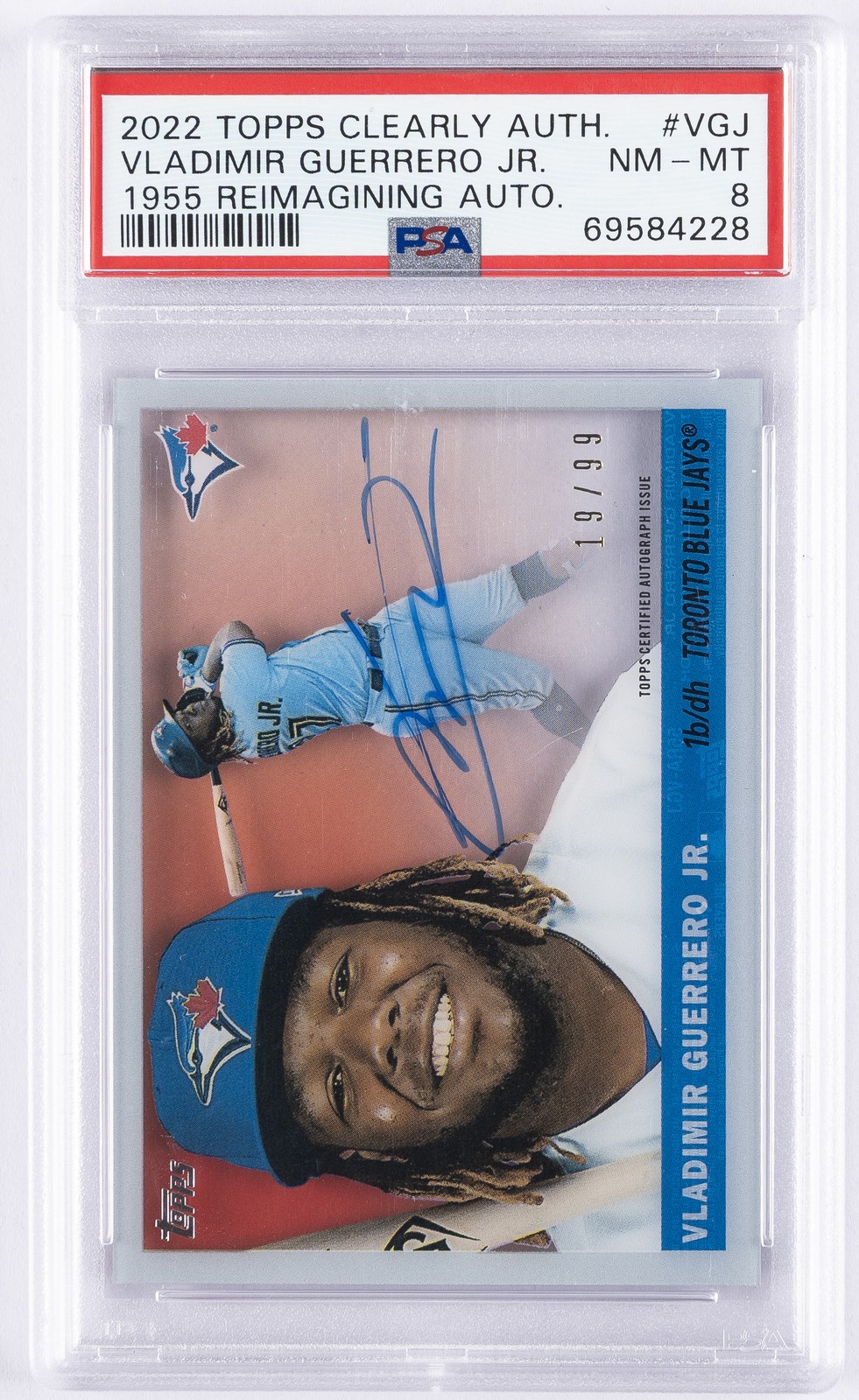 2022 TOPPS CLEARLY AUTHENTIC REIMAGINING AUTO VLADIMIR GUERRERO JR. 19/99 PSA 8