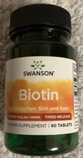 Swanson Biotin Timed-Release 10,000 Mcg (10 mg) 60 Tablet Skin Hair Nail Health