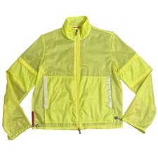 VTG 1999 PRADA Windbreaker Jacket Y2K Sheer Nylon Zip Neon Yellow Women  s Medium