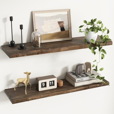 Reclaimed Elm Wood Floating Shelves for Wall, Live Edge 36''W x 9.2''D x 1.4''H,...