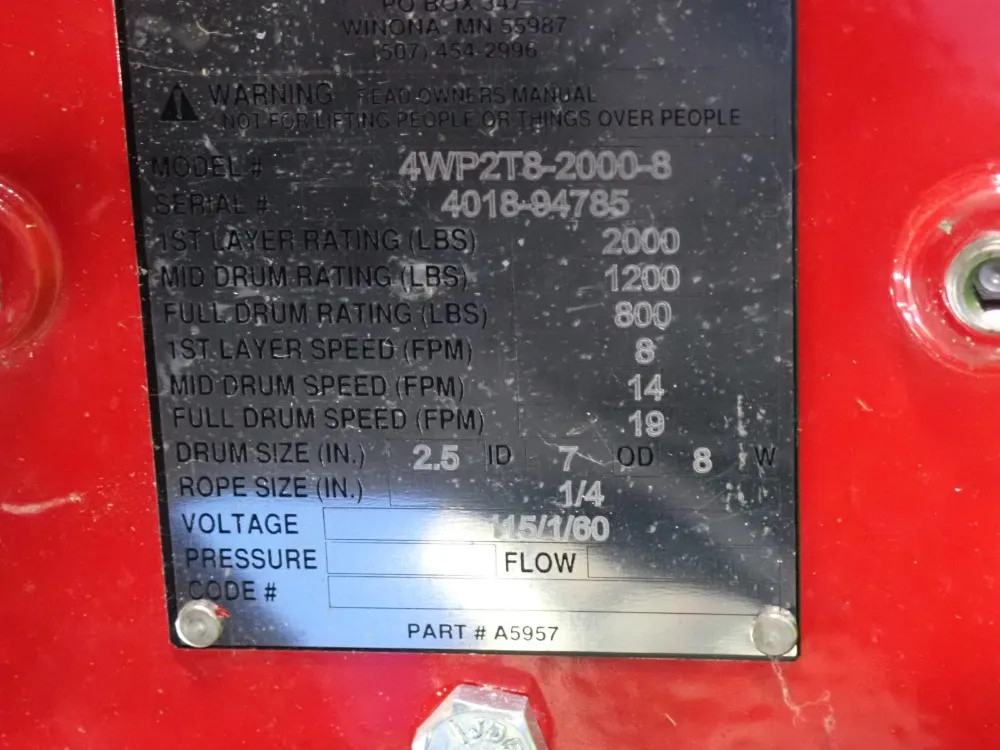 THERN 4WP2T8-2000-8 WINCH 2000 LBS 07250590017