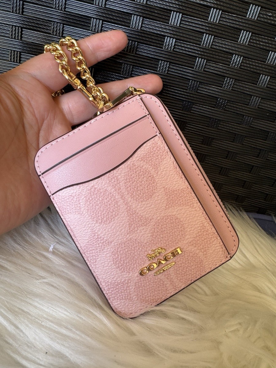 NWT Coach Zip Card Case In Signature Canvas CW883 POWDER PINK | eBay