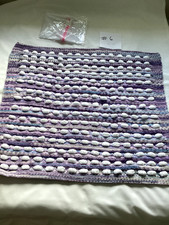 Hand knitted lilac mix white Pom pom baby blanket appx 25inch x 23 inch 6