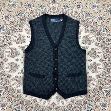 A , Size M Polo Ralph Lauren Herringbone Knit Wool Vest Black Grey / QR