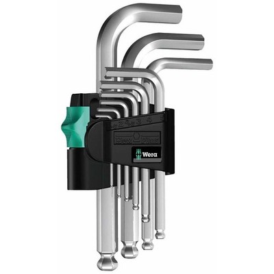 Wera Hex-Plus Chrome-Plated Stainless Steel Metric L-Key Wrench (9-Piece) 051...