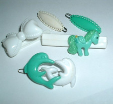 5 Vintage Little Girl Hair Clip Turquoise and White Barrettes