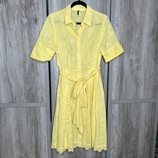 Tahari Shirt Dress Womens Size 10 Midi Eyelet Collared Short Sleeves Belt