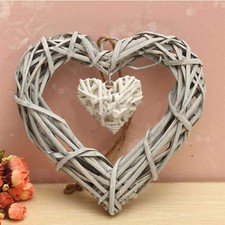 New Chic Wicker Hanging Heart Grey & White Wall Decoration