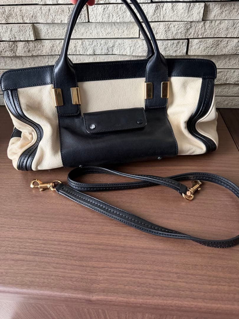 Chloe Alice handbag beige black 2-way shoulder strap Women's