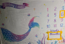 UNBRANDED Baby Monthly Milestone Blanket Girl 65 x 39 Mermaid Tail Polyester