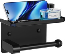 Matte Black Toilet Paper Holder with Shelf, Wall Mount, Heavy Duty