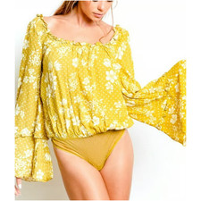 Intimately Free People One On One Date Bodysuit Womens M Yellow Floral OB1024927