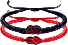 2pcs Tibetan Lucky Bracelet Handmade Amulet Knot Woven Red Black String Rope Pro