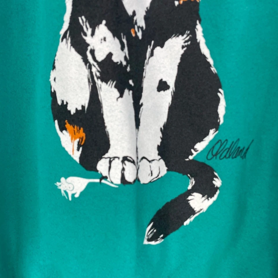 De Colección Gato Cuello Redondo Mujer Verde Años 80/90 Doble Cara Broma Divertida Arte Cómic Talla Grande Foto 3 de 4