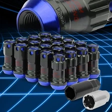 CLOSED END BLUE ALUMINUM SPLINE 16 WHEEL LUG+4 LOCK NUT+KEY M12X1.25 22MMx45MM