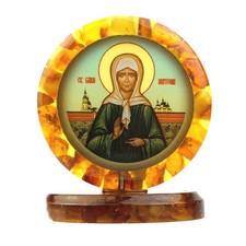 Made in USA Natural Baltic Amber Saint Matrona of Moscow Icon Orthodox KIZIMA®