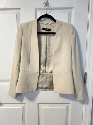 MANGO Basics Beige Blazer XXS Women Notch Lapel Single-Breasted Lined