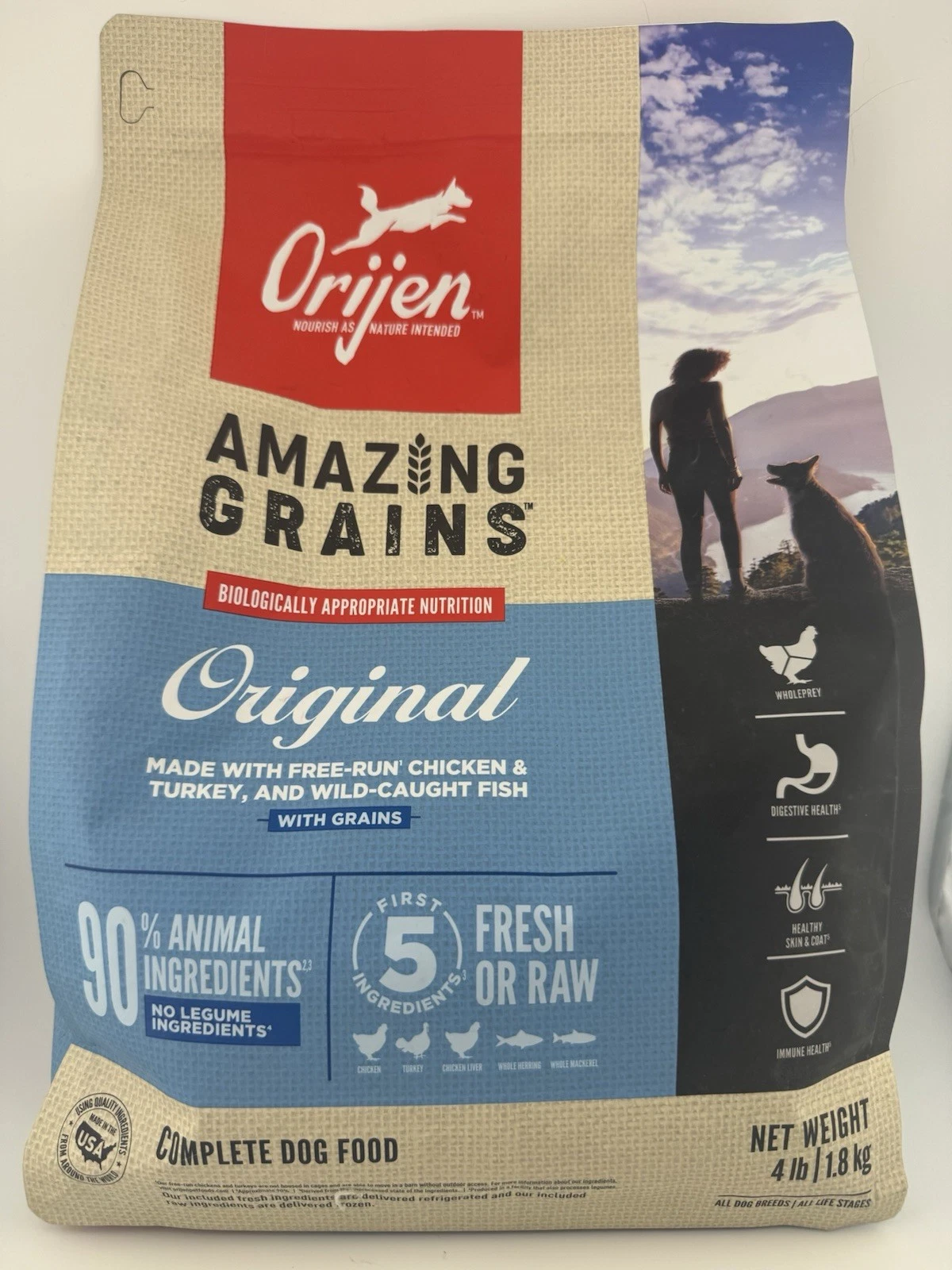 Orijen Amazing Grains Dry Food - High Protein WholePrey Diet - Original 4 Lbs