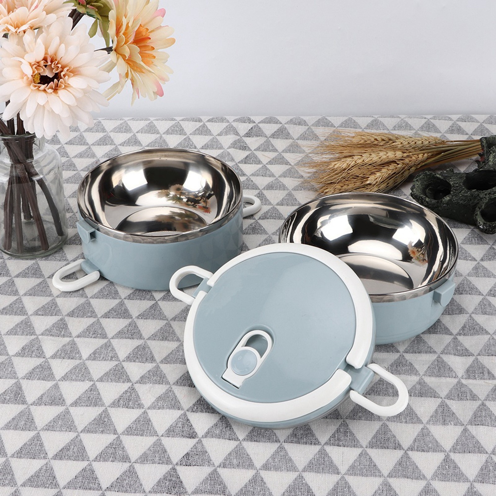 Portable Blue Stainless Steel Lunch Box For Office Travel Recommended