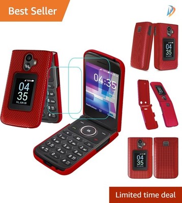 Luxury 360 Degree Protective Case with Screen Protector for TCL Flip Plus Red